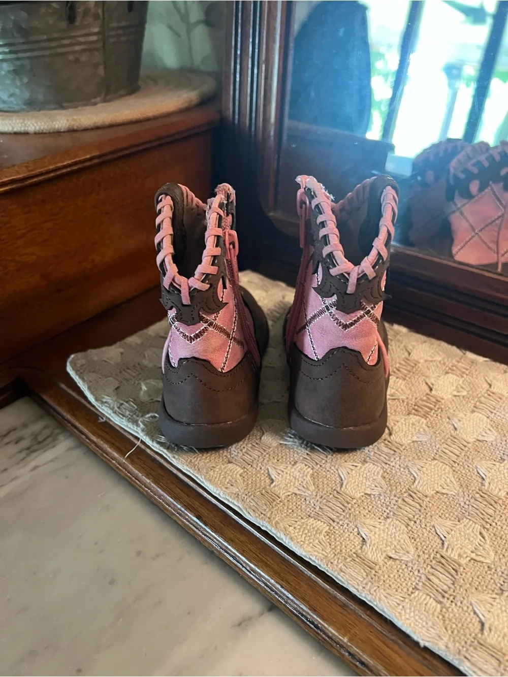 ROPER Classic‎ Cowbabies Lacy Western Zip Up Boots Pink Brown Infant Girl Size 4